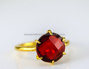 Garnet Quartz, gemstone <b>Ring</b>, 925 Sterling <b>silver</b>, Gold Plated, <b>Stacking</b>, Handmade. - Product Image 1