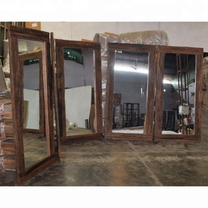 Marco de espejo colgante de pared de color antiguo europeo clásico reciclado de madera rugosa reciclada - Product Image 2