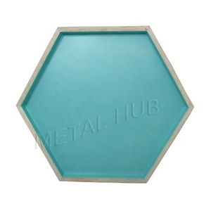 Bandeja de servicio hexagonal de madera de mango duradera de tamaño personalizado para uso doméstico - Product Image 1