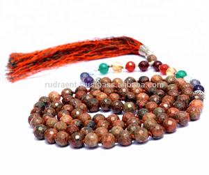 Collar Unisex Bohemio con Cuentas de Unakita Natural de 8mm, 108 Facetas, 7 Chakras, con Borla Anudada - Product Image 4