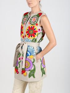 Shop India Color Pastel Floral Suzani bordado 100% algodón tamaño libre sin mangas gran demanda señora Vintage diseño chaqueta abrigo - Product Image 2