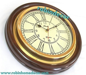 Horloge murale silencieuse 16 pouces, en laiton et en bois, style Antique - Product Image 4