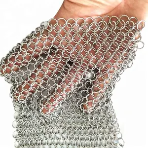 316 נירוסטה קטן טבעת מרותך Chainmail Scrubber יצוק ברזל מנקה