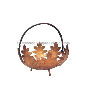 Bol de service de vaisselle en métal massif pour la maison bol de panier décoratif avec poignée bol en forme de feuille d'or support de bougie avec poignée - Product Image 1