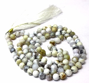 Collar de cuentas de artista indio hecho a mano con ágata dendrítica, cuentas Mala de 8mm, borla anudada para regalos, fiestas, Budismo inspirado - Product Image 1