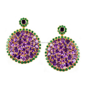 Hermoso diseño de lujo chapado en oro plata esterlina 925 multi piedra preciosa pendiente para mujer joyería de boda - Product Image 1
