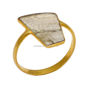 Labradorita genuina Piedra preciosa Chapado en oro Plata de Ley 925 Anillo liso sólido Fabricación de joyería al por mayor POR Casa De Plata. - Product Image 1
