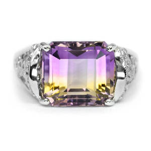 แหวนอเมทรีนสีเหลืองและสีม่วงธรรมชาติพร้อมเพทายในสเตอริง925 - Product Image 1