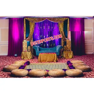 아라비아 멘디와 Sangeet 밤 장식, 디자이너 결혼식 Mehandi 무대 장식, 로얄 웨딩 파키스탄 Sangeet 단계