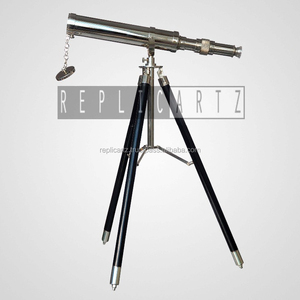 Télescope en laiton antique avec trépied en bois | Télescope décoratif nautique vintage | Décoration de bureau à domicile en métal réglable - Product Image 1