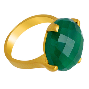 Anillo Unisex de Plata de Ley 925 chapado en oro y ónix verde, joyería fina clásica de moda para bodas y compromisos o fiestas - Product Image 3