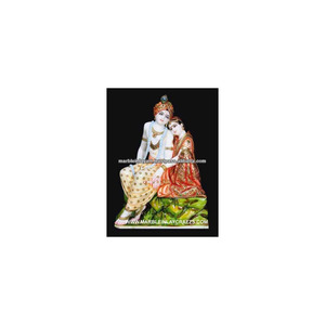 Statue de Radha Krishna en marbre blanc Makrana, dieu hindou indien - Product Image 1