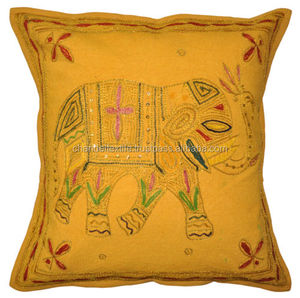 Elephant Cotton Patchwork Cushion <b>Cover</b> Square Zari Embroidered <b>Pillow</b> Cases Geometric Marine Decorative Art for Home Hotel - Product Image 2