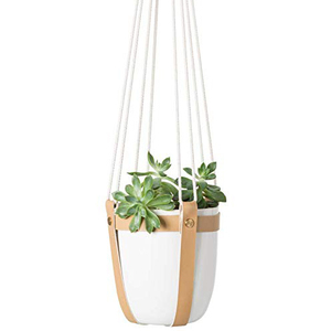 Modern <b>Hanging</b> Plant Holder in Natural Leather - Product Image 1
