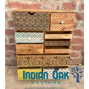 Solid Oak Wood Handmade Drawers <b>Chest</b> Chennai Collection Hand Painted Bedroom <b>Storage</b> Furniture for Home Dining Living Room - Product Image 4