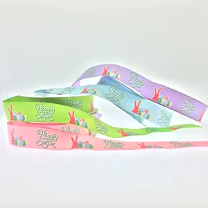 폴리 에스터 새틴 Grosgrain 실크 재료로 만든 화려한 부활절 리본 다채로운 인쇄 짠 가장자리 단단한 활