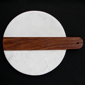 Plateau de service de cuisine rond ovale en bois de marbre blanc, planche à découper le fromage, hachoir à Fruits avec poignée - Product Image 1