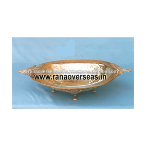 Plat de service ovale en laiton avec 3 pieds, finition émaillée colorée pour la maison, l'hôtel, le restaurant, les fêtes - Product Image 2