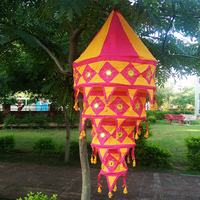 Lanternes en tissu de coton pliables indiennes Abat-jour Tentes hippie Décorations Mettre de la lumière à l'intérieur des abat-jour Ronds et coniques