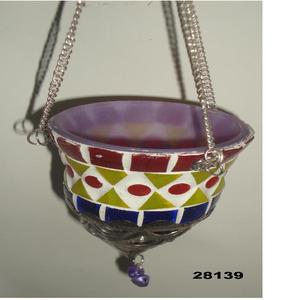 Bougeoir à bougie votive suspendu en verre mosaïque multicolore pour la décoration de la maison - Product Image 2