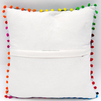 Housse de coussin carrée artisanale en laine brodée florale, écologique, avec fermeture éclair, personnalisable, en coton