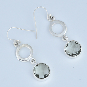 Pierre précieuse topaze bleue coupe ronde en argent sterling 925 avec boucle d'oreille plaquée argent bijoux lunette réglage boucle d'oreille à la mode pour les femmes - Product Image 3