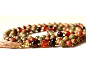 Unakite ประคำลูกปัดธรรมชาติ,สร้อยคอประคำประคำคริสตัลบำบัดทางจิตวิญญาณทำในอินเดีย - Product Image 2