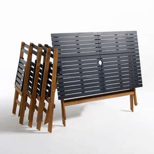 Ensemble de table à manger et chaises modernes en bois de teck pour mobilier d'extérieur - Product Image 1