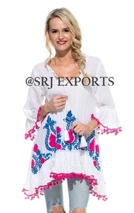 Top de blusa de mujer con mangas acampanadas bordadas mexicanas, precio al por mayor personalizado de fabricante profesional indio más moderno - Product Image 2