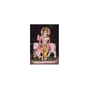 Estatua de Krishna de mármol, hermosa estatua de pie sobre plataforma con vaca