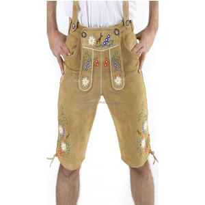 Customize OEM Bavarian Lederhosen <b>Short</b> Trachten Oktoberfest Loden Suede Women Unisex Real Genuine Leather Embossing - Product Image 1