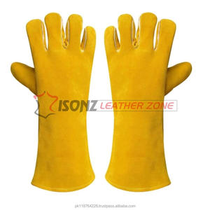 Gants de soudeur jaunes de qualité supérieure, gants de grillade, gants de barbecue en cuir de vachette, doublure 14 pouces, anti-chaleur, durables, anti-coupure - Product Image 4