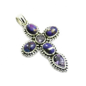 925 Plata púrpura cobre turquesa Multi piedra preciosa colgante hecho a mano plata esterlina joyería fina colgantes y dijes - Product Image 1