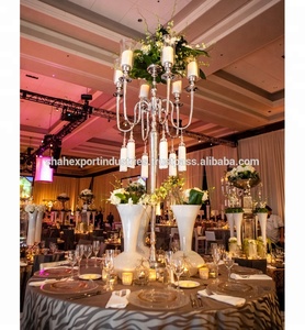 Ensemble de 3 chandeliers élégants et hauts en aluminium doré, faits à la main, de luxe, pour Noël, mariage, centre de table, décoration à 5 bras - Product Image 5