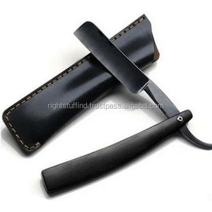 Maquinilla de afeitar de garganta de corte recto Premium profesional para salones de barberos Hoja de acero inoxidable con mango de madera Producto Navalha - Product Image 1