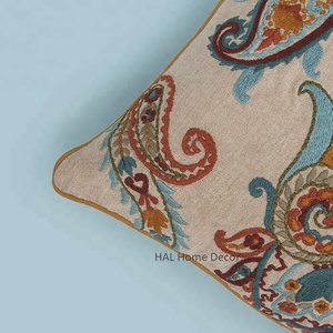 <b>Designer</b> Square <b>Cushion</b> <b>Cover</b> Embroidered Paisley Pattern Colorful Indian Traditional Style 100% Cotton Eco-Friendly Anti-Static - Product Image 2