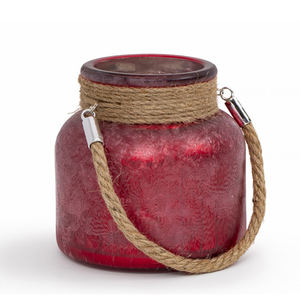 Portavelas Navideño de Hierro Rojo con Asa de Cuerda, Hecho a Mano para Decoración del Hogar - Product Image 1