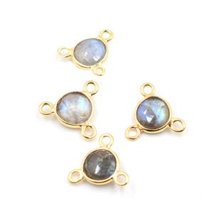 Connecteur en argent sterling 925 plaqué or, forme ronde en labradorite, fabrication de bijoux faits à la main - Product Image 1