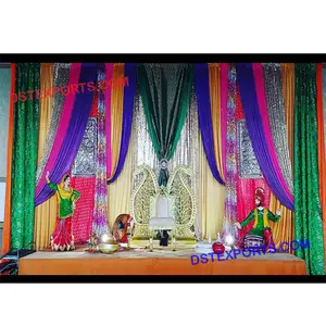 驚くべき結婚式の背景の装飾インドの結婚式の曼荼羅の背景のカーテン手作りの刺繍されたカーテンの装飾