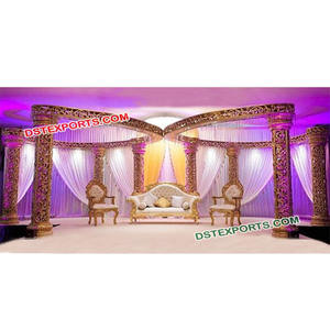 Mandap de mariage indien en or, mandala de mariage, élégant et luxueux, vente en gros - Product Image 1