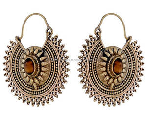 Ojo de Tigre pendiente de las mujeres de piedra al por mayor hecho a mano de latón pendiente de aro - Product Image 2