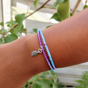 summer seed <b>bead</b> <b>bracelet</b> with tassel and leaf charm - Product Image 1