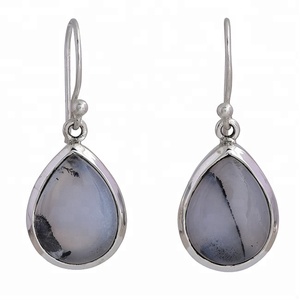Pendientes colgantes de plata de ley 925, calcedonia Natural, ajuste de bisel de piedras preciosas, joyería chapada en plata a la moda, regalos para fiestas - Product Image 1