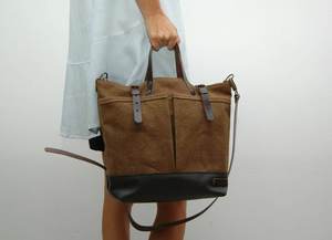 Waxed <b>Canvas</b> <b>Bag</b> With Leather Handles and Closures Toasted Color- LHB 0042 - Product Image 2