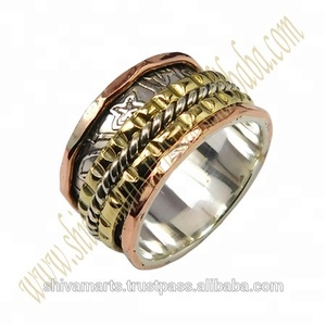 Trendy Design 925 <b>Sterling</b> <b>Silver</b> Two Tone <b>Spinner</b> <b>Ring</b> for Woman Wedding Jewelry Eternity Vermeil <b>Rings</b> for Her - Product Image 2