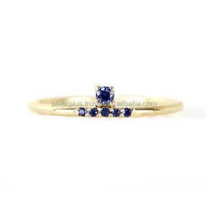 Wholesale Real Pave Blue Sapphire Gemstone Unique Engagement Ring Manufacturer Gold Bijoux Jewelry Supplier