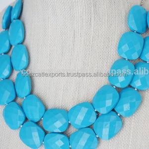 Collier de perles turquoises en pierre précieuse, pierre précieuse à facettes, bijoux de mode - Product Image 1