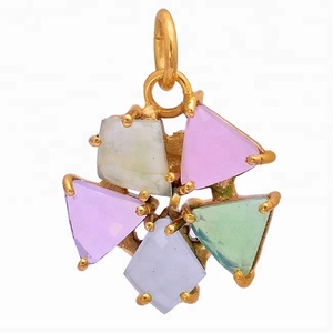 Rosa Calcedonia Piedra lunar Cuarzo Chapado en oro Plata Piedra preciosa Colgante hecho a mano producto premium al por mayor personalizado - Product Image 1