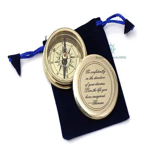 Brass Pocket Compass Go Confidently in the Direction of your Dreams Thoreau's Quote Compass With Velvet Case