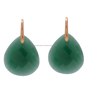 Pendientes de gota de Plata de Ley 925 de ónix verde, joyería de piedras preciosas hechas a mano para bodas, fiestas, regalos - Product Image 1